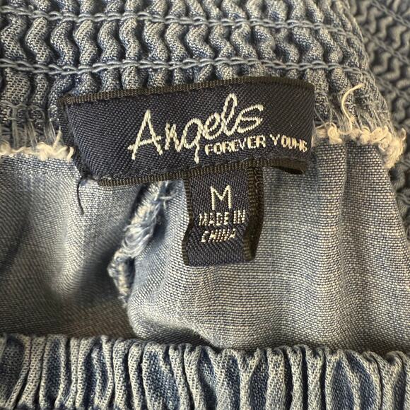 Angels Forever Young Womens Smocked High Rise Light Blue Straight Pants Medium - Picture 7 of 9